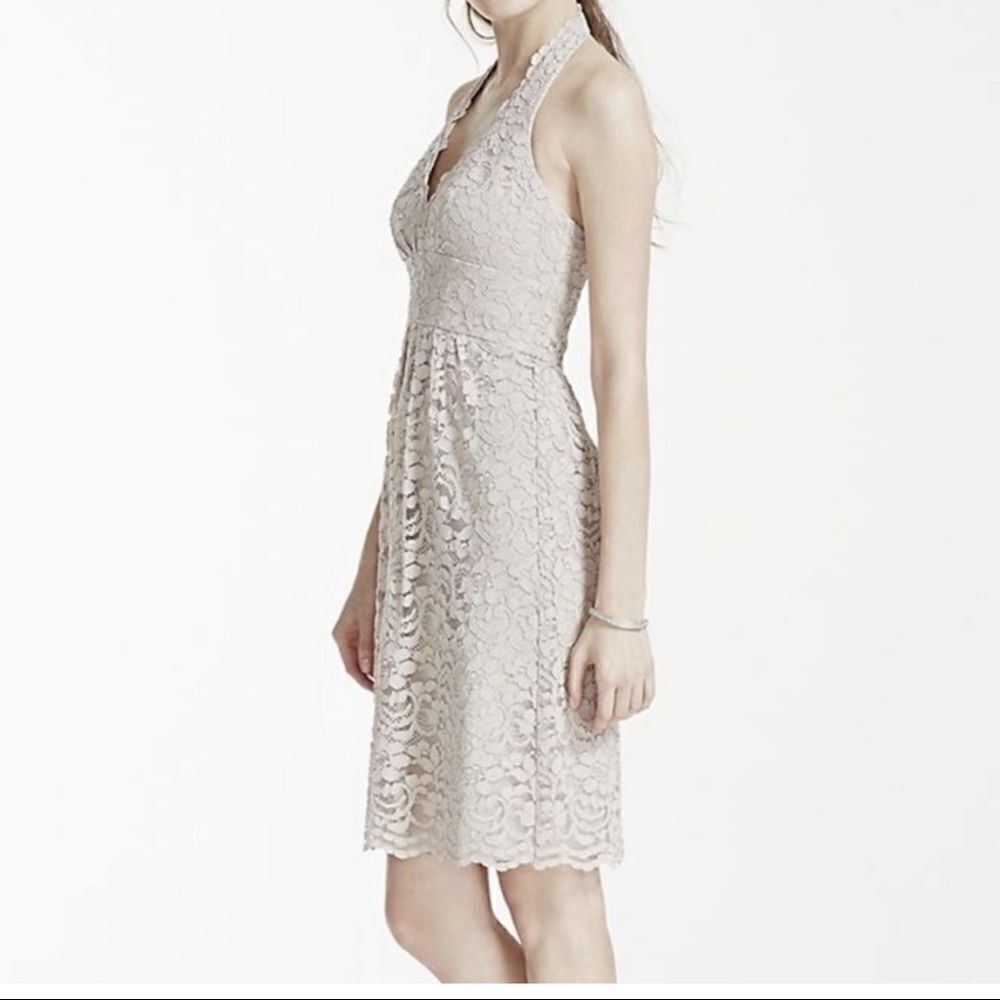 David’s Bridal Lace Halter Dress. Tan Colored. Great Condition!! Size 2.